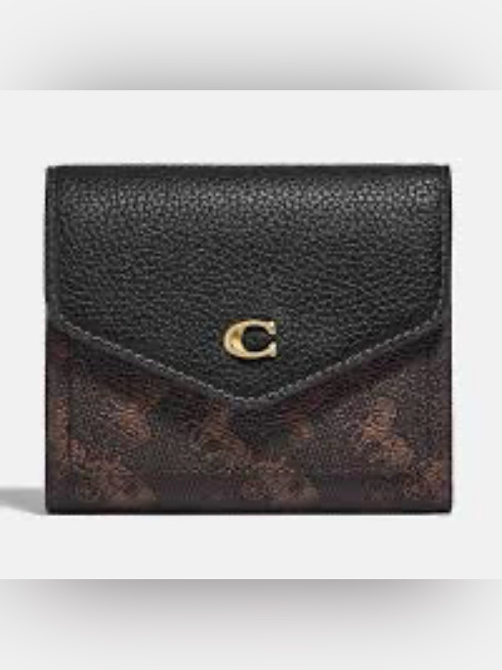 Coach Black Pebbled Leather & Brown Signature Envelope Wallet with Gold 'C' - Picture 1 of 4